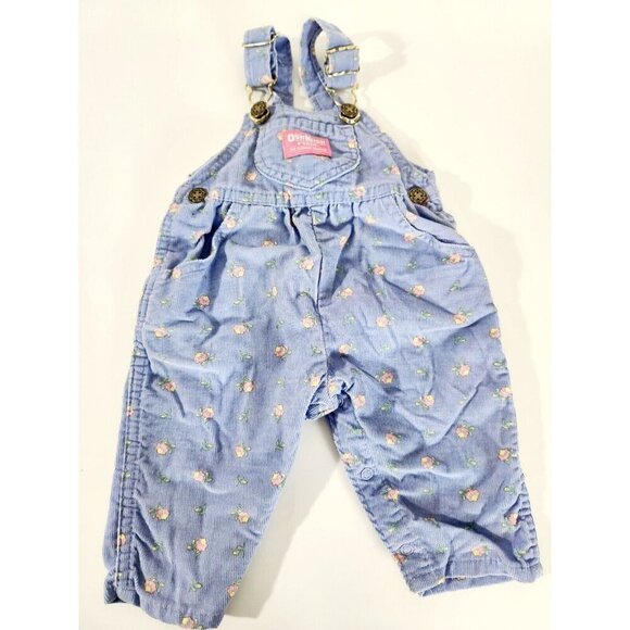 Vintage OshKosh B'Gosh Girl Overalls Size 3-6 Months Blue/ Pink & Yellow Floral - Picture 2 of 8